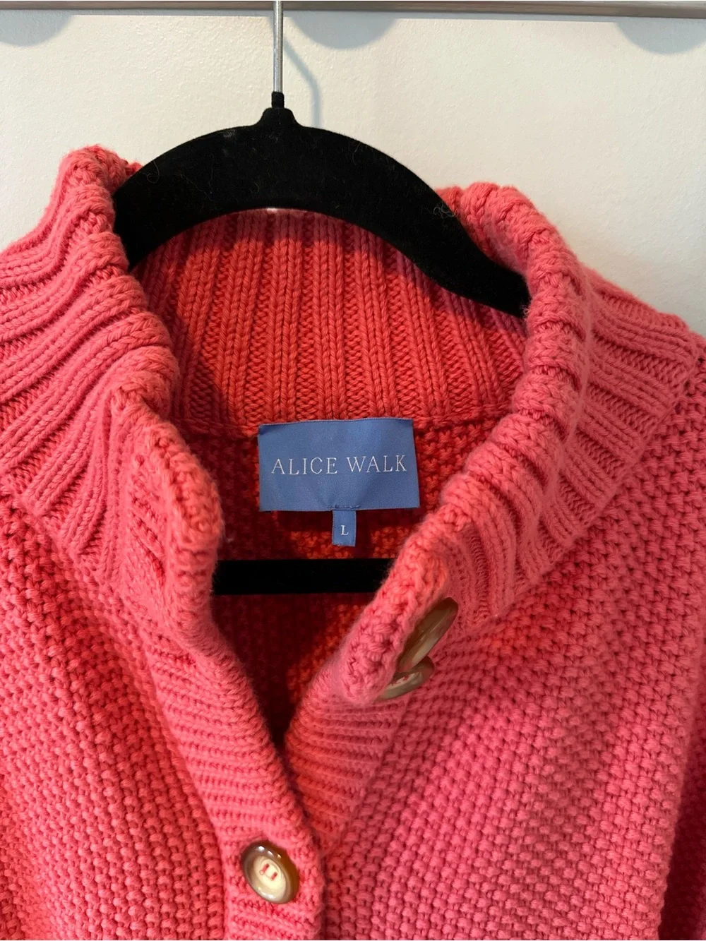Alice Walk Coral Cotton Chunky Knit Cardigan Sweater Size L Made in Peru - Picture 2 of 7